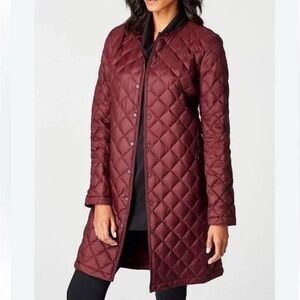 J.Jill Quilted Down Puffer Coat XL Burgundy Long Snap Front Lightweight Travel